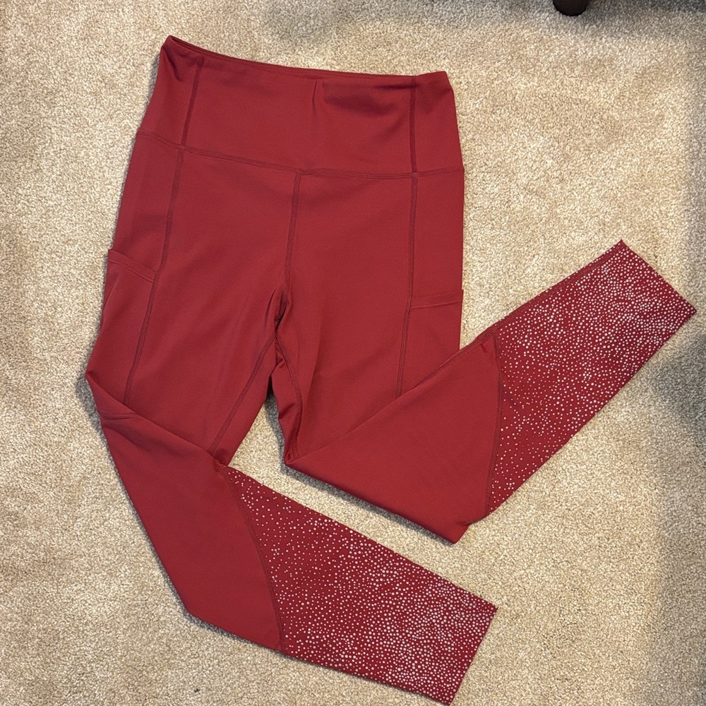 ZYIA Red Leggings with Shimmer Accents